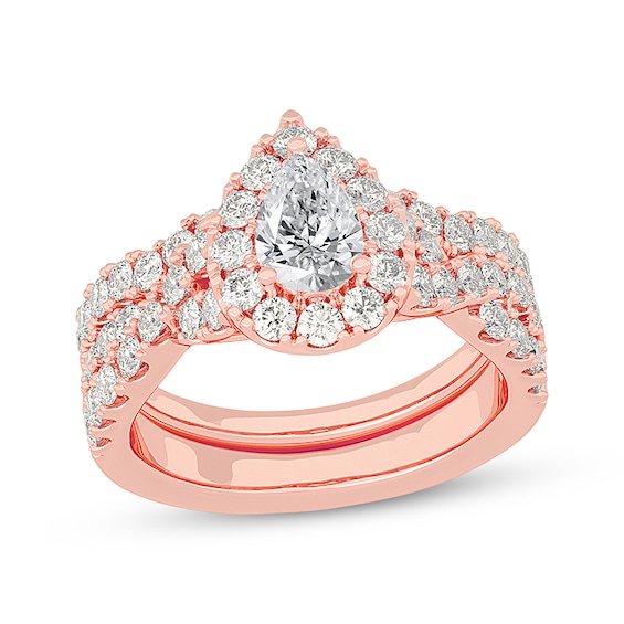Now + Forever Pear-Shaped Diamond Crossover Shank Bridal Set 2 ct tw 14K Rose Gold