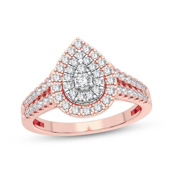 Now + Forever Multi-Diamond Center Pear Engagement Ring 1/3 ct tw Round-cut 10K Rose Gold
