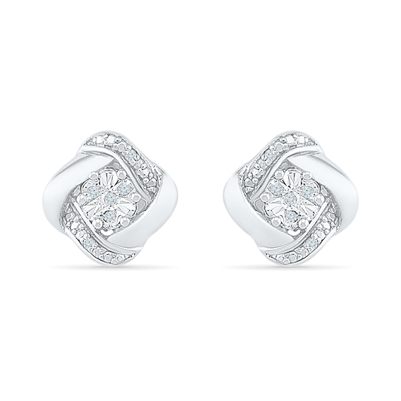 Diamond Accent Knot Stud Earrings Sterling Silver