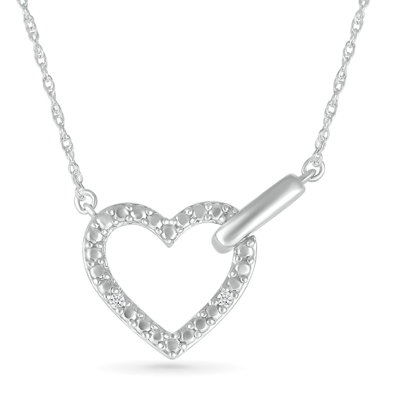Diamond Accent Open Heart Necklace Sterling Silver