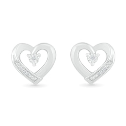 Diamond Accent Open Heart Stud Earrings Sterling Silver