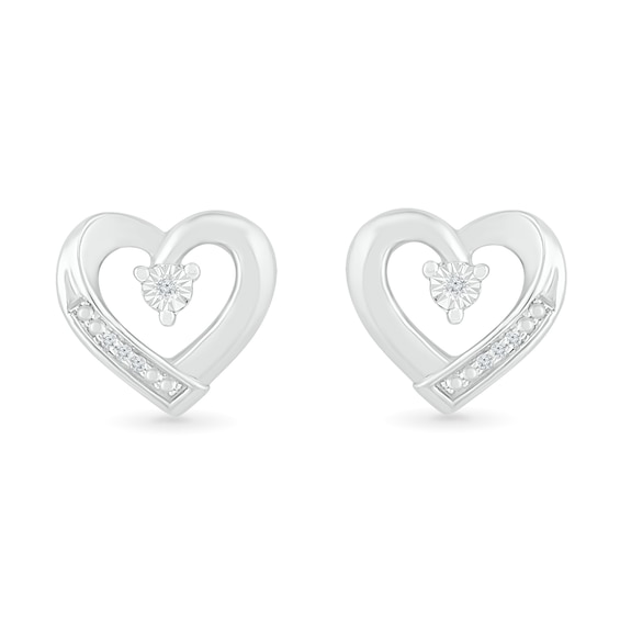 Diamond Accent Open Heart Stud Earrings Sterling Silver