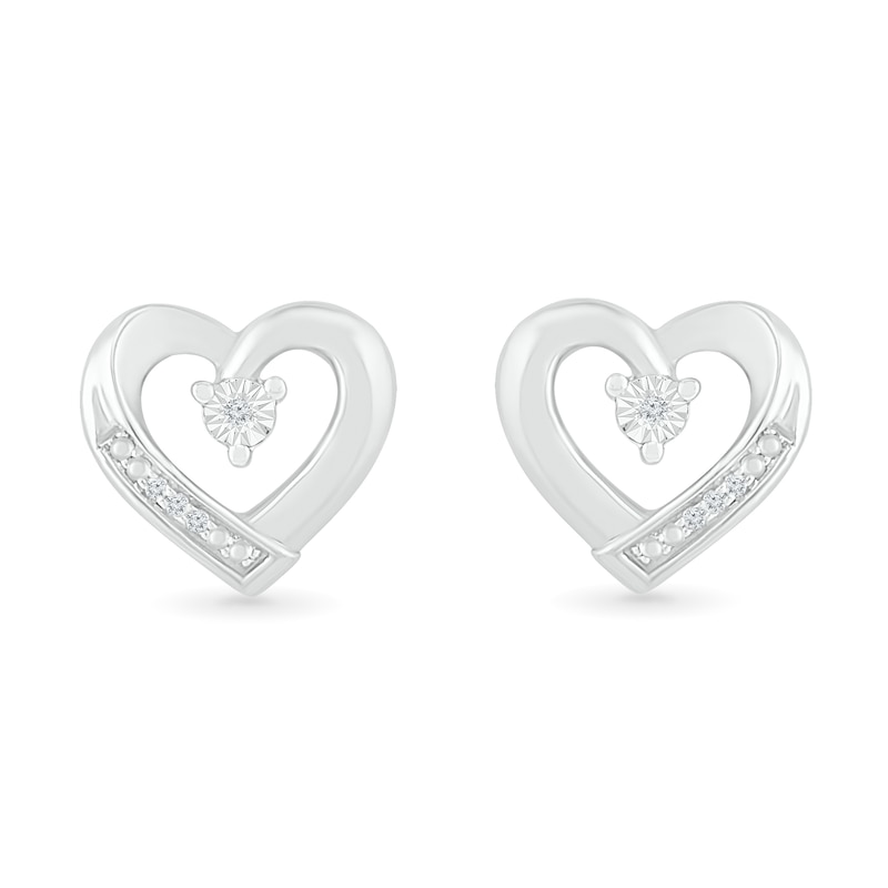 Main Image 1 of Diamond Accent Open Heart Stud Earrings Sterling Silver