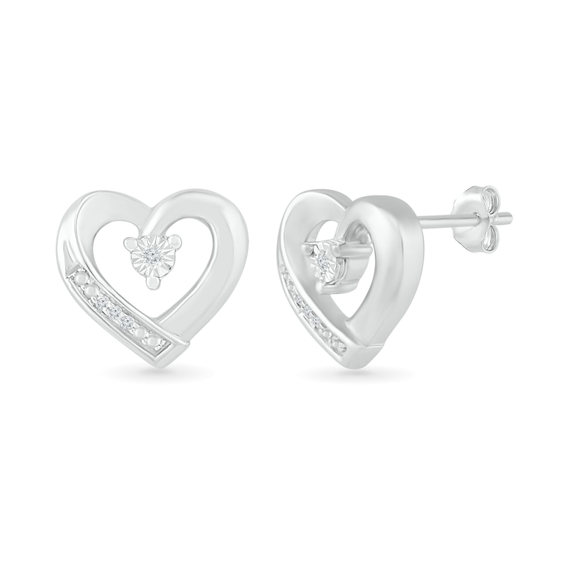 Main Image 2 of Diamond Accent Open Heart Stud Earrings Sterling Silver