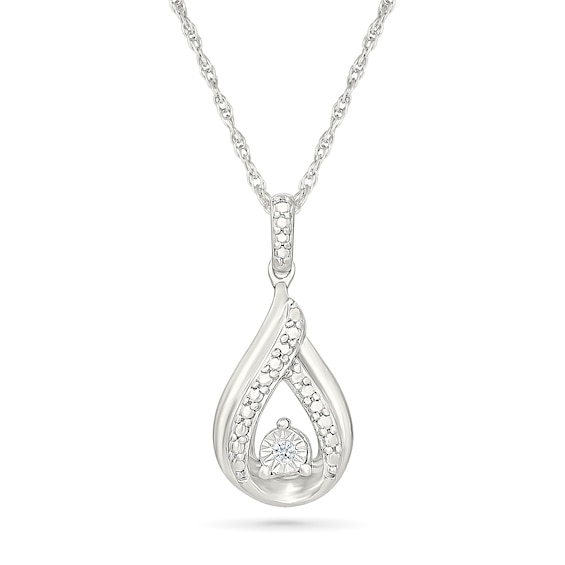 Diamond Accent Twisted Teardrop Necklace Sterling Silver