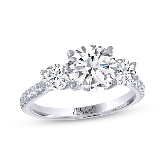 THE LEO Legacy Lab-Grown Diamond Round-Cut Three-Stone Engagement Ring 2-3/4 ct tw 14K White Gold