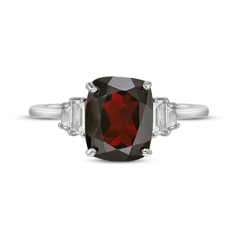 Main Image 4 of Cushion-Cut Garnet & White Lab-Created Sapphire Ring Sterling Silver