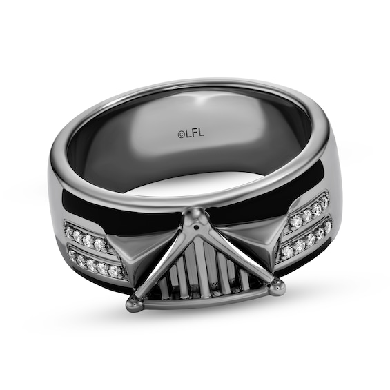 Star Wars Darth Vader Men's Diamond Ring 1/10 ct tw Black Rhodium Sterling Silver and Black Ceramic