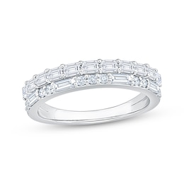 Now + Forever Lab-Grown Diamonds Emerald, Baguette & Round-Cut Two-Row Anniversary Ring 1 ct tw 14K White Gold
