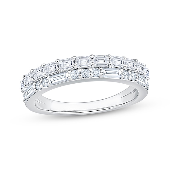 Now + Forever Lab-Grown Diamonds Emerald, Baguette & Round-Cut Two-Row Anniversary Ring 1 ct tw 14K White Gold
