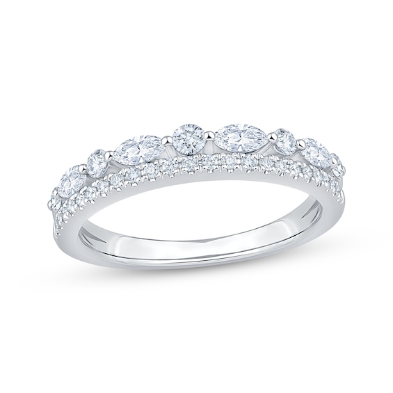 Now + Forever Lab-Grown Diamonds Round & Marquise-Cut Anniversary Ring 1/2 ct tw 14K White Gold