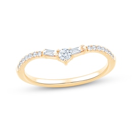 Now + Forever Lab-Grown Diamonds Baguette & Round-Cut Contour Anniversary Ring 1/5 ct tw 14K Yellow Gold