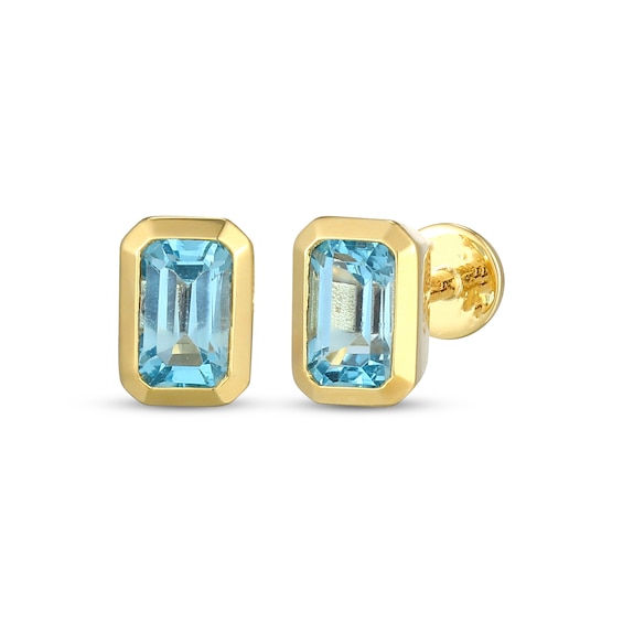 STUDIO BY KAY Emerald-Cut Swiss Blue Topaz Solitaire Stud Earrings 24K Yellow Gold Vermeil Sterling Silver