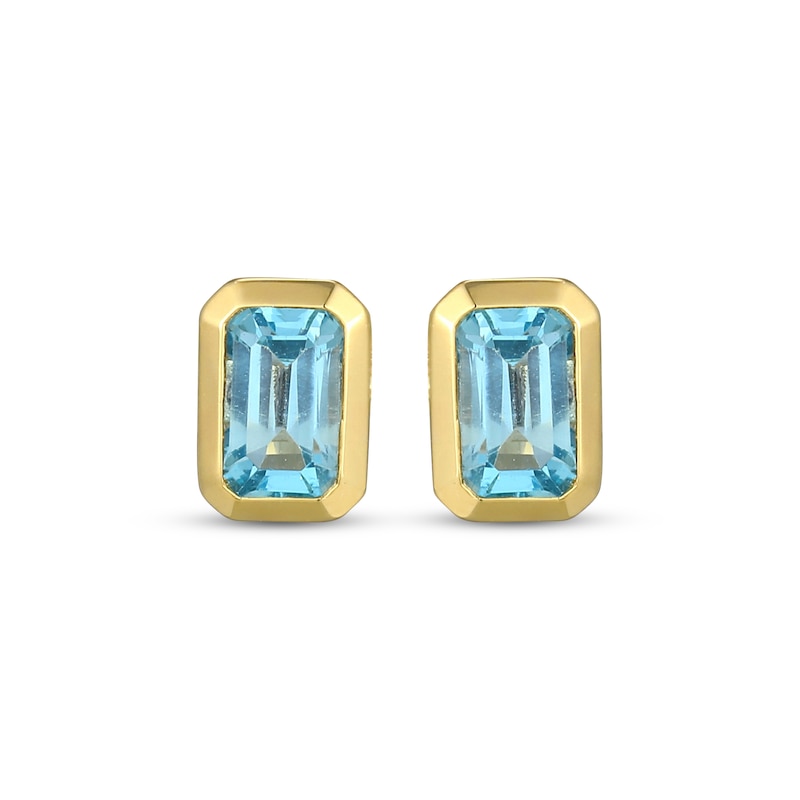 Main Image 2 of STUDIO BY KAY Emerald-Cut Swiss Blue Topaz Solitaire Stud Earrings 24K Yellow Gold Vermeil Sterling Silver