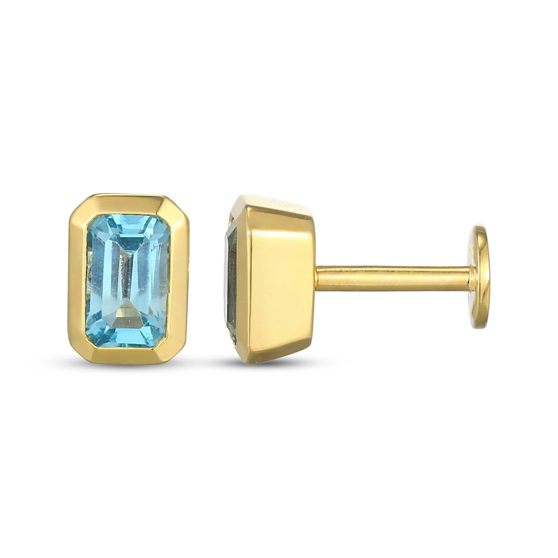 Main Image 3 of STUDIO BY KAY Emerald-Cut Swiss Blue Topaz Solitaire Stud Earrings 24K Yellow Gold Vermeil Sterling Silver
