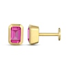 Thumbnail Image 3 of STUDIO BY KAY Emerald-Cut Pink Lab-Created Sapphire Solitaire Stud Earrings 24K Yellow Gold Vermeil Sterling Silver