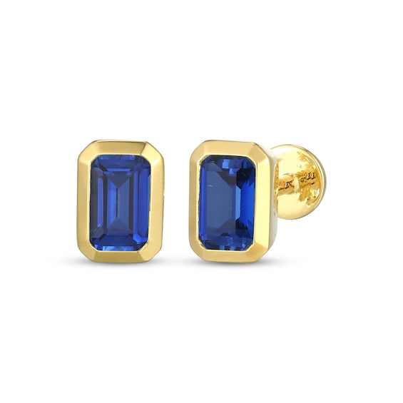 STUDIO BY KAY Emerald-Cut Blue Lab-Created Sapphire Solitaire Stud Earrings 24K Yellow Gold Vermeil Sterling Silver