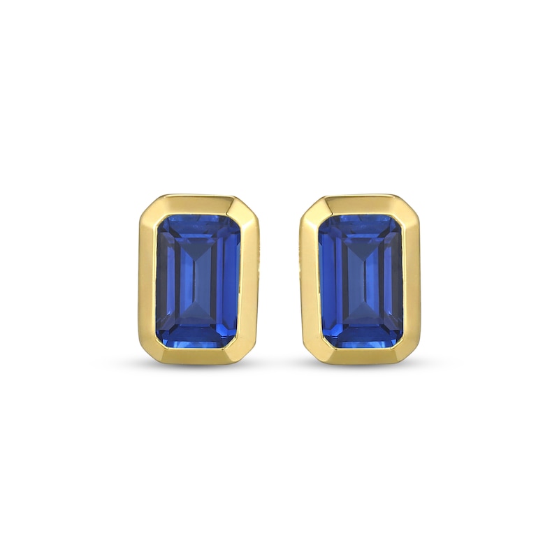 Main Image 2 of STUDIO BY KAY Emerald-Cut Blue Lab-Created Sapphire Solitaire Stud Earrings 24K Yellow Gold Vermeil Sterling Silver