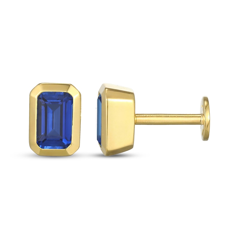 Main Image 3 of STUDIO BY KAY Emerald-Cut Blue Lab-Created Sapphire Solitaire Stud Earrings 24K Yellow Gold Vermeil Sterling Silver