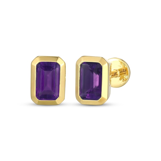 STUDIO BY KAY Emerald-Cut Amethyst Solitaire Stud Earrings 24K Yellow Gold Vermeil Sterling Silver