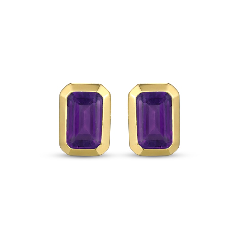 Main Image 2 of STUDIO BY KAY Emerald-Cut Amethyst Solitaire Stud Earrings 24K Yellow Gold Vermeil Sterling Silver
