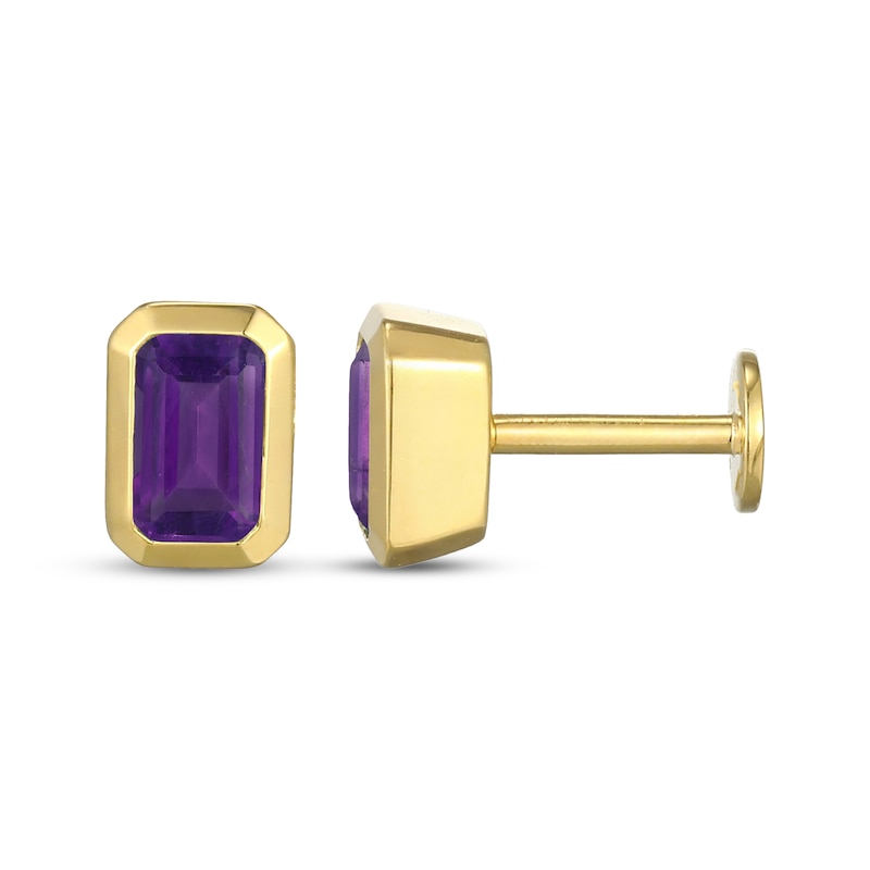 Main Image 3 of STUDIO BY KAY Emerald-Cut Amethyst Solitaire Stud Earrings 24K Yellow Gold Vermeil Sterling Silver