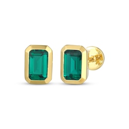 STUDIO BY KAY Emerald-Cut Lab-Created Emerald Solitaire Stud Earrings 24K Yellow Gold Vermeil Sterling Silver