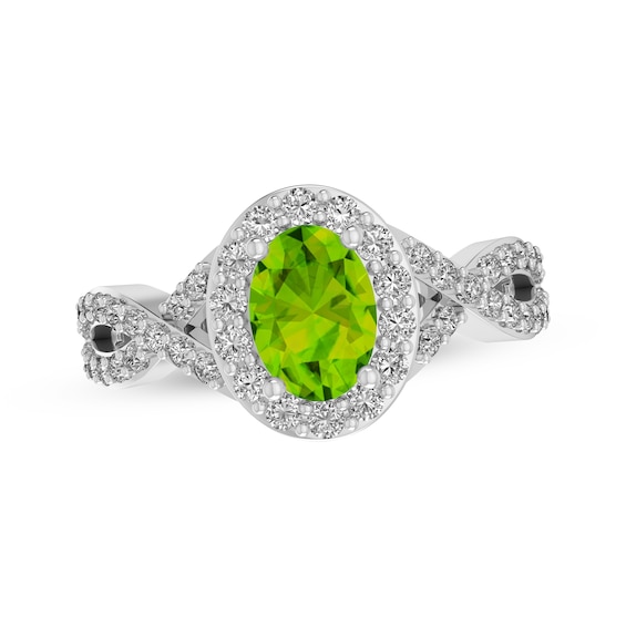 Oval-Cut Peridot & White Lab-Created Sapphire Halo Twist Ring Sterling Silver