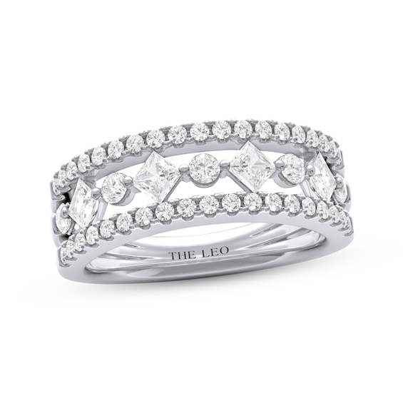 THE LEO Diamond Certified Princess & Round-Cut Three-Row Anniversary Ring 1 ct tw 14K White Gold