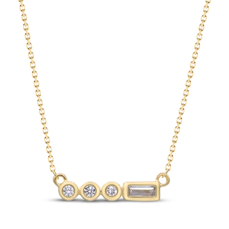 Main Image 1 of Round & Baguette-Cut Diamond Bar Necklace 1/20 ct tw 10K Yellow Gold 18"