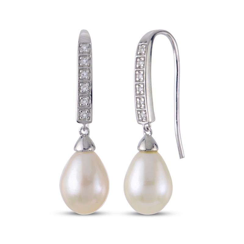 Main Image 1 of Oval-Shaped Cultured Pearl & White Topaz Dangle Earrings Sterling Silver