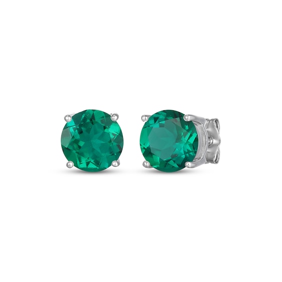 Lab-Created Emerald Solitaire Stud Earrings Sterling Silver