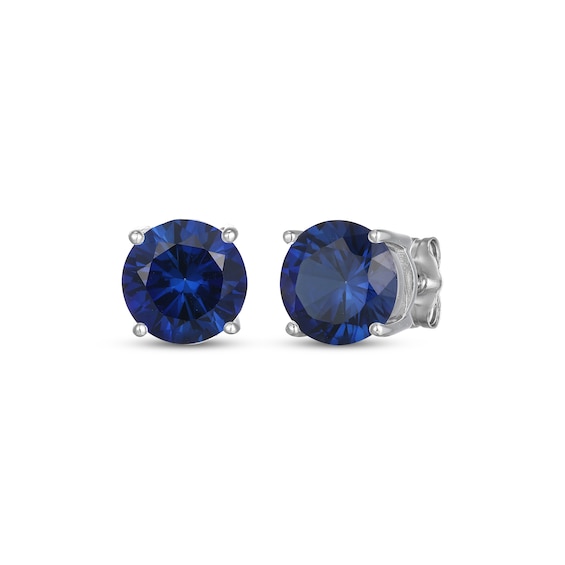 Blue Lab-Created Sapphire Solitaire Stud Earrings Sterling Silver