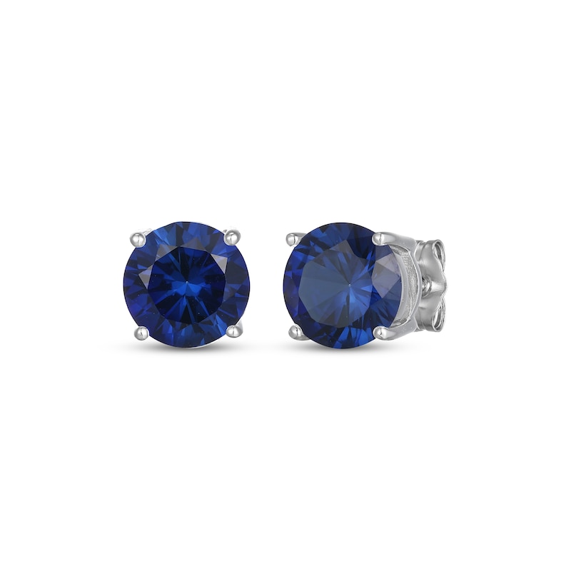 Main Image 1 of Blue Lab-Created Sapphire Solitaire Stud Earrings Sterling Silver
