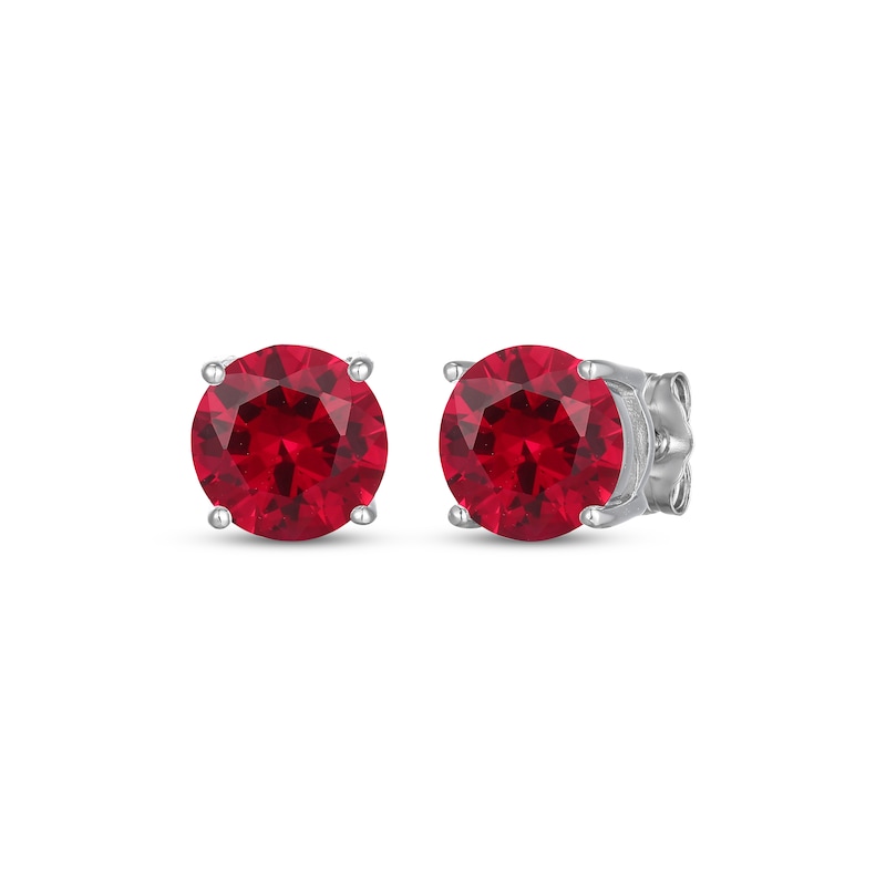 Main Image 1 of Lab-Created Ruby Solitaire Stud Earrings Sterling Silver