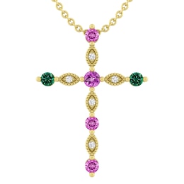 Birthstone Cross Necklace (6 Stones)