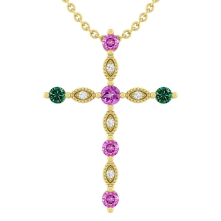 Birthstone Cross Necklace (6 Stones)