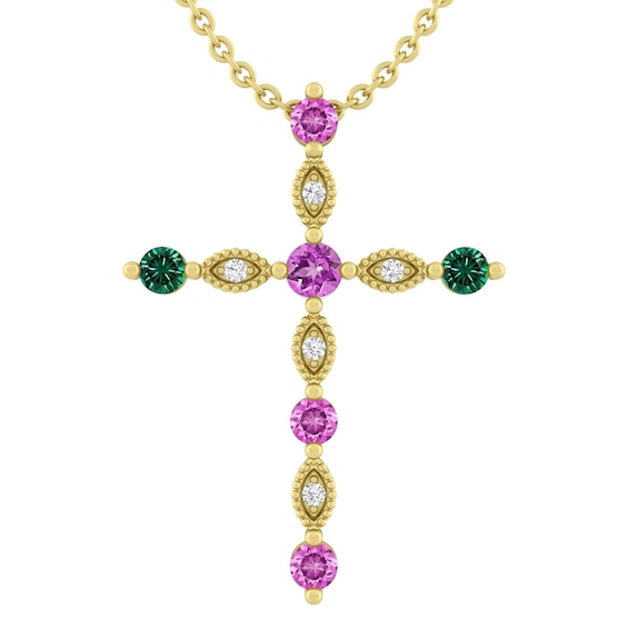 Birthstone Cross Necklace (6 Stones)