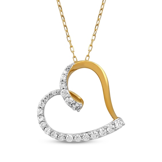 Diamond Looping Tilted Heart Necklace 1/2 ct tw 10K Yellow Gold 18"