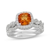 Thumbnail Image 1 of Neil Lane Cushion-Cut Citrine & Diamond Halo Bridal Set 5/8 ct tw Diamonds 14K White Gold