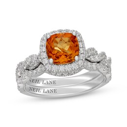 Neil Lane Cushion-Cut Citrine & Diamond Halo Bridal Set 5/8 ct tw Diamonds 14K White Gold
