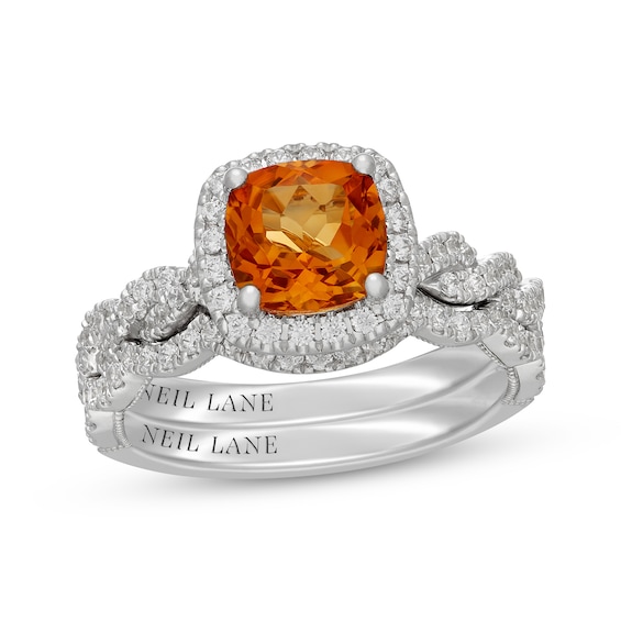 Neil Lane Cushion-Cut Citrine & Diamond Halo Bridal Set 5/8 ct tw Diamonds 14K White Gold