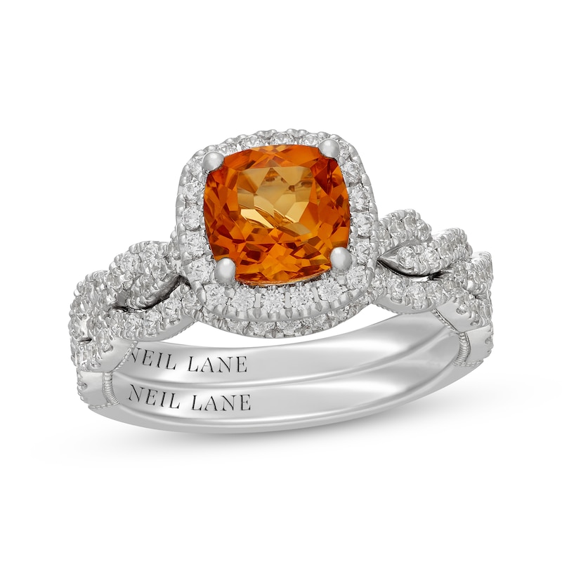 Main Image 1 of Neil Lane Cushion-Cut Citrine & Diamond Halo Bridal Set 5/8 ct tw Diamonds 14K White Gold