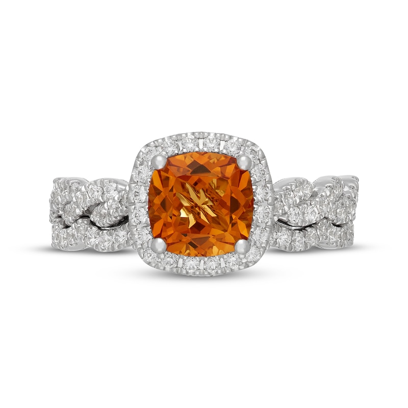 Main Image 3 of Neil Lane Cushion-Cut Citrine & Diamond Halo Bridal Set 5/8 ct tw Diamonds 14K White Gold