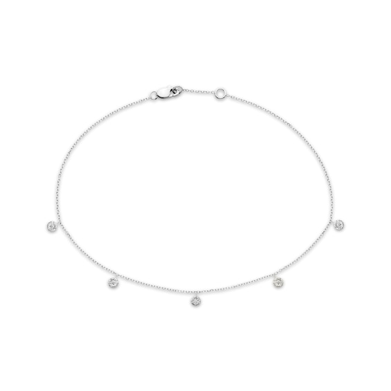 Multi-Diamond Dangle Anklet 1/10 ct tw Sterling Silver Gold 10"