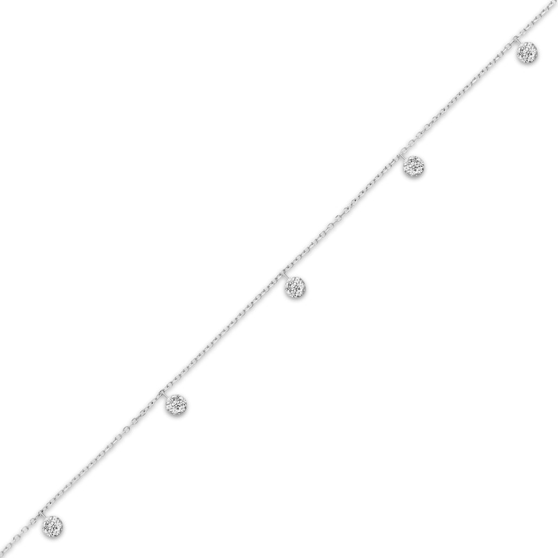 Main Image 2 of Multi-Diamond Dangle Anklet 1/10 ct tw Sterling Silver Gold 10&quot;