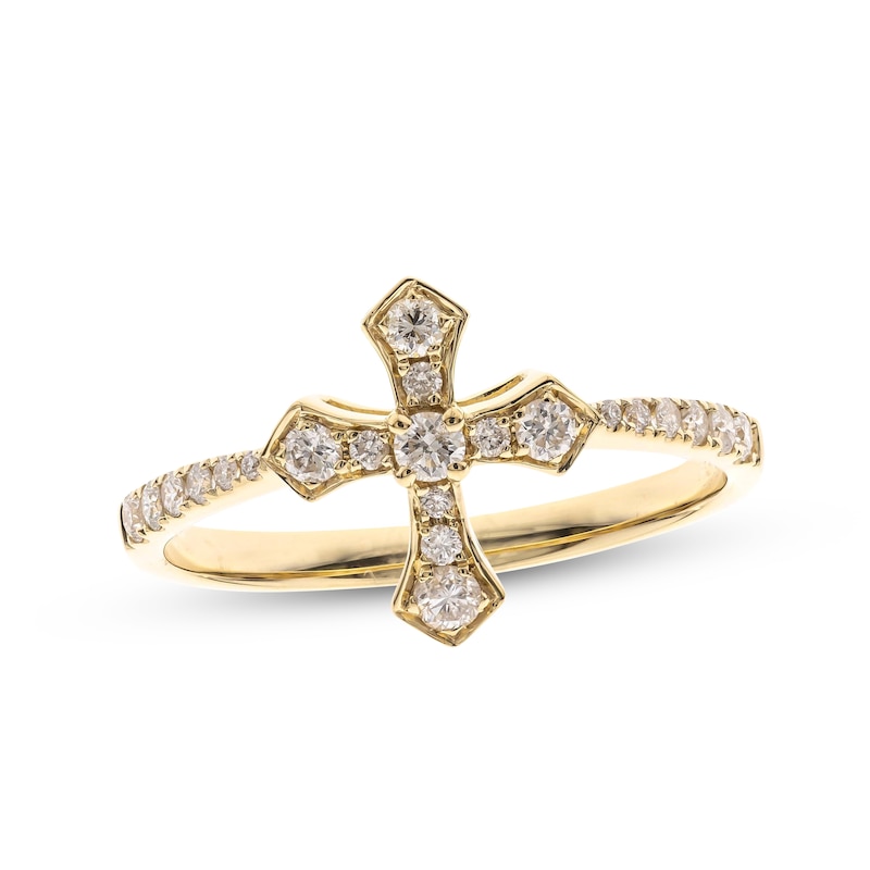 Main Image 1 of Diamond Cross Ring 1/3 ct tw 14K Yellow Gold