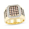 Thumbnail Image 1 of Men's Brown & White Multi-Diamond Center Signet Ring 1-1/2 ct tw 10K Yellow Gold
