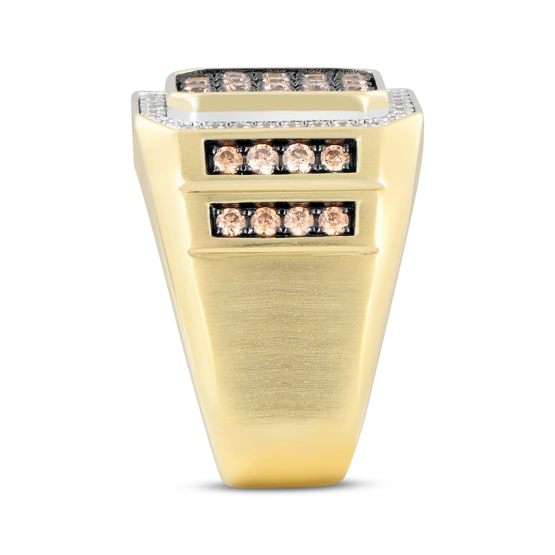 Men's Brown & White Multi-Diamond Center Signet Ring 1-1/2 ct tw 10K Yellow Gold