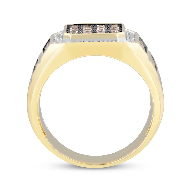 Main Image 3 of Men's Brown & White Multi-Diamond Center Signet Ring 1-1/2 ct tw 10K Yellow Gold